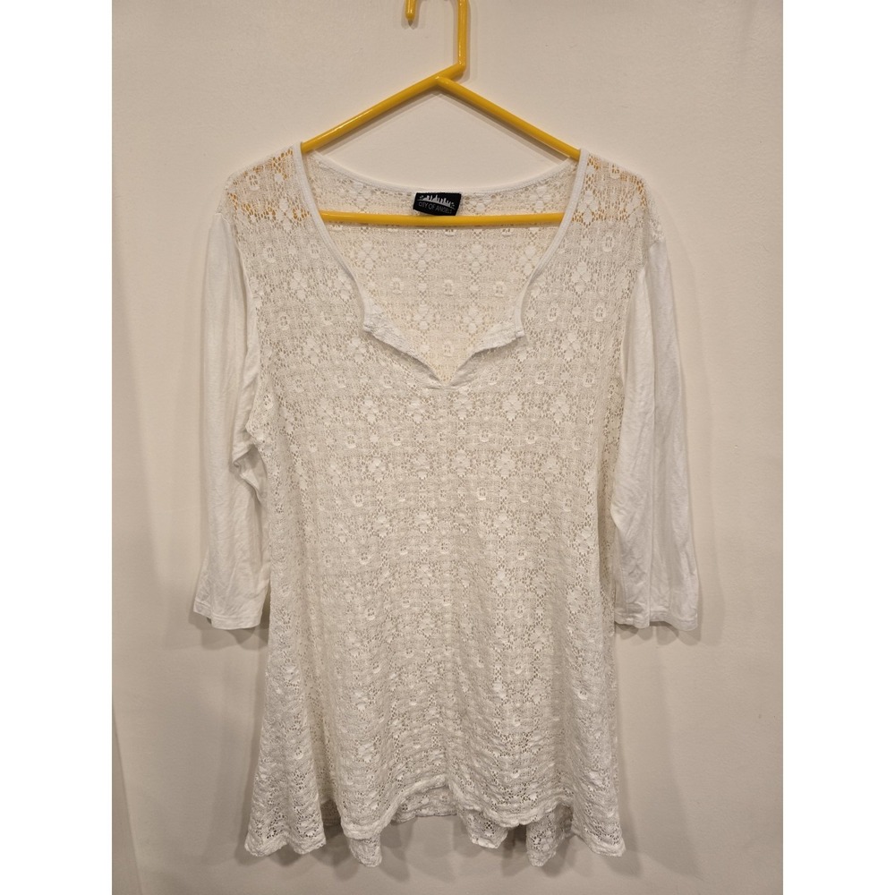 City of Angels White Lace Top‎ Boho Sheer Tunic Romantic Cottagecore Blouse MD